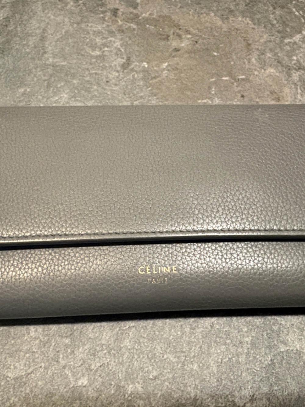 Celine Pebbled Leather Long Wallet in Gray